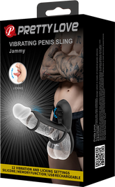 Pretty Love Jammy 12 Function Vibrating Penis Sling Black Vibrating Cock Rings